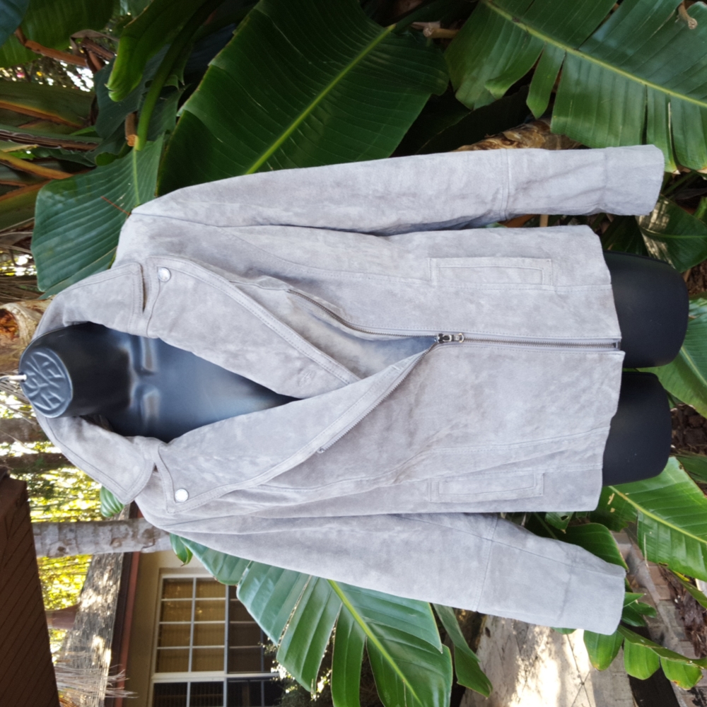 soft, gray suede moto jacket